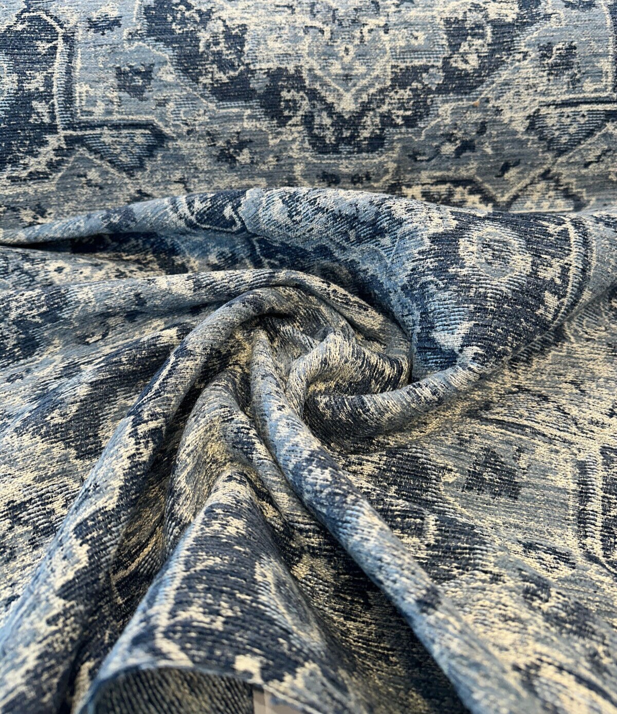 1 Yard Blue Chenille Upholstery Fabric Traditional Pattern Durable 56 Inch Width