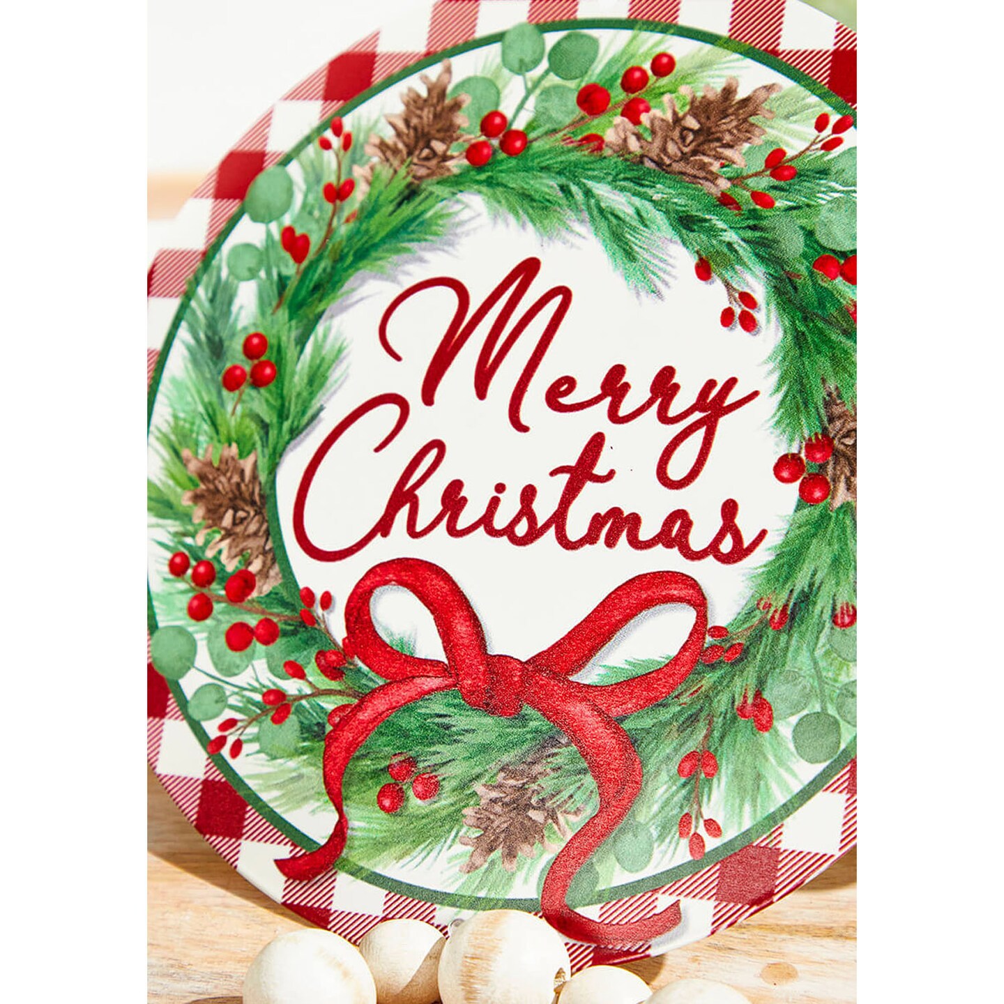8" Metal "Merry Christmas" Sign with Wreath Rustic Holiday Wall or Door Décor