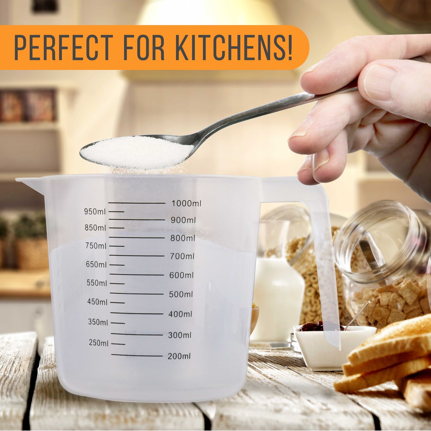 U.S. Kitchen Supply Plastic Measuring Cups with Handles - 32 oz (1000 ml) Liquid Measuring Cup Set of 6 - Clear Microwave Safe Kitchen Cups - Measure in mL or Ounces, Measurement Cup for Cooking
