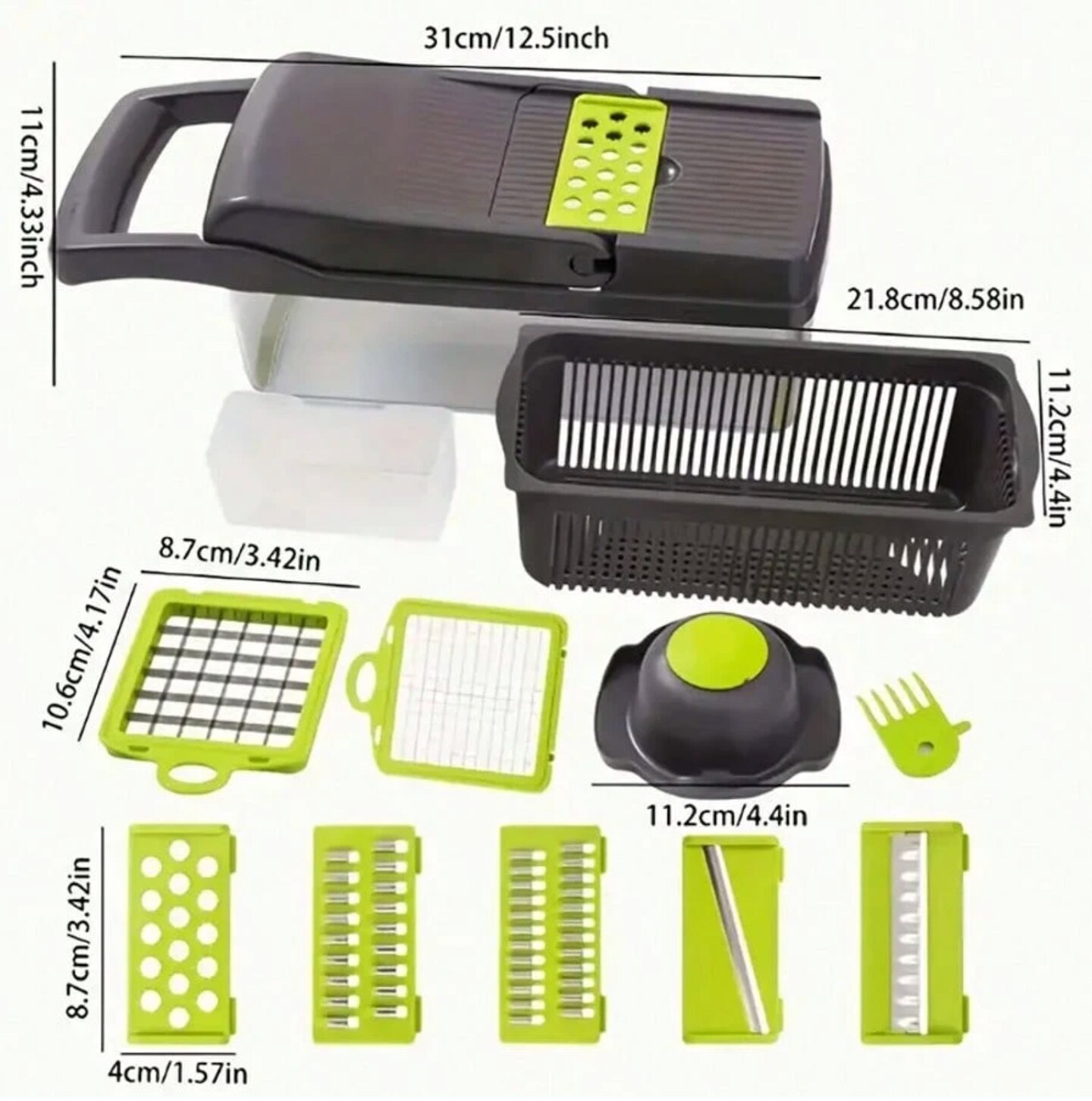 16-in-1 Vegetable Chopper & Spiralizer with Container – Fruit & Veg Slicer Kitchen Gadgets for Quick Meal Prep (White)