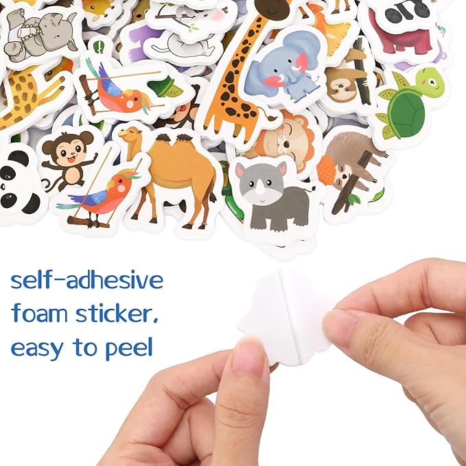 200 Pcs Animal Foam Stickers for Kids, Self‑Adhesive Jungle Safari Zoo Foam Labels for Back‑to‑School Crafts, Scrapbooking & Party Favor Decorations