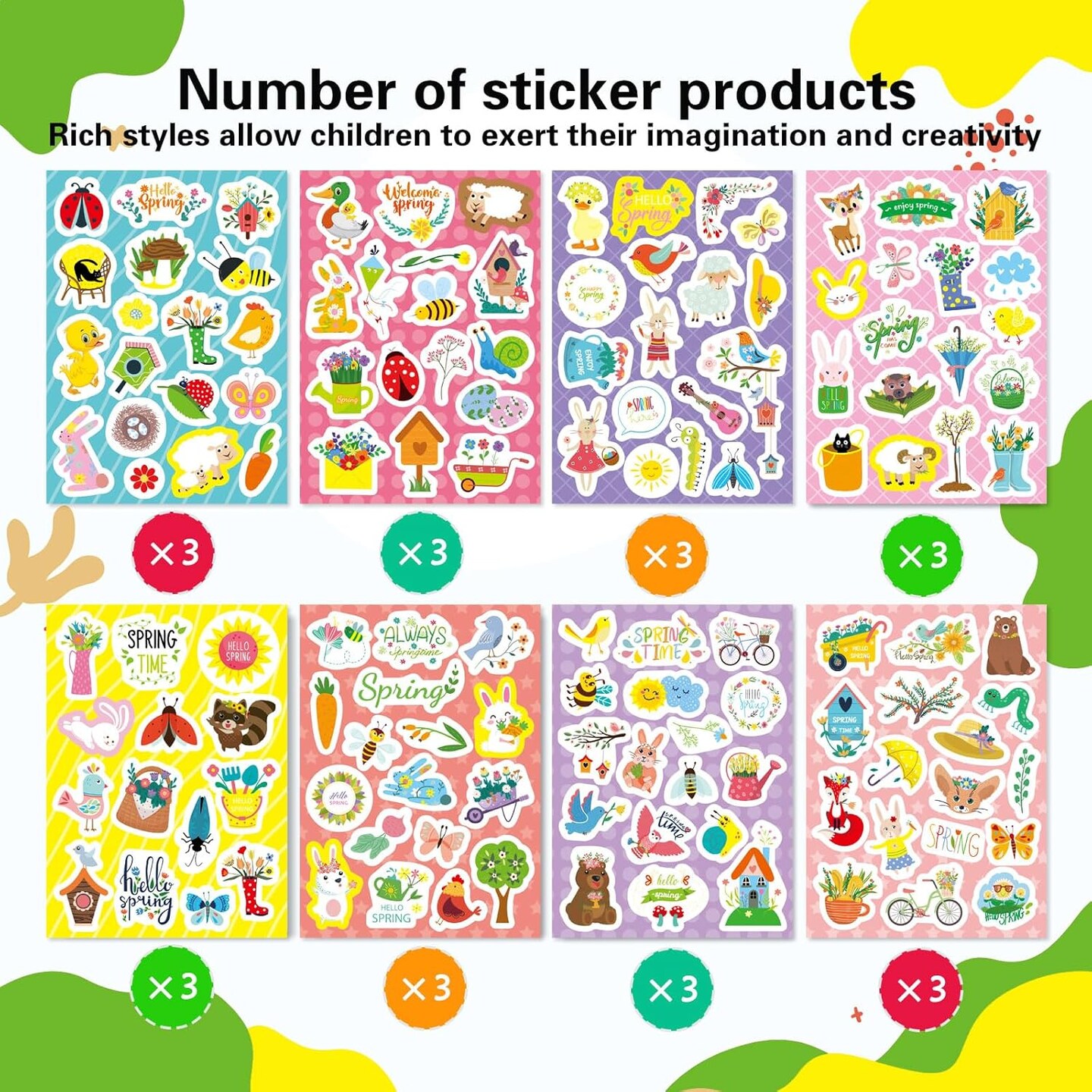 24 Sheets Spring Stickers for Kids – Butterfly, Flower, Bug & Animal Spring Theme Stickers for Crafts, Water Bottles, Classroom Rewards & Party Favors