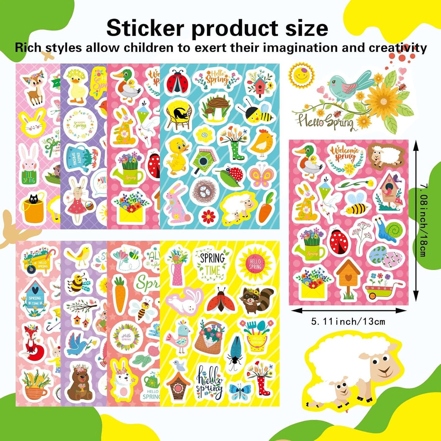 24 Sheets Spring Stickers for Kids – Butterfly, Flower, Bug & Animal Spring Theme Stickers for Crafts, Water Bottles, Classroom Rewards & Party Favors