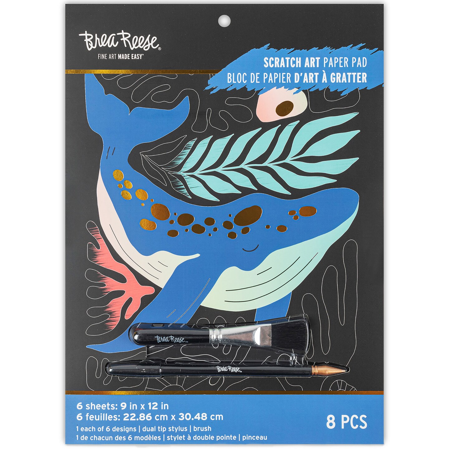 Brea Reese: Scratch Art Paper Pad - Coastal & Oceanic - 6 Designs, Guided Art, Metallic Accents, Dual-Tip Stylus & Brush, 9x12" Pages, Adult Craft