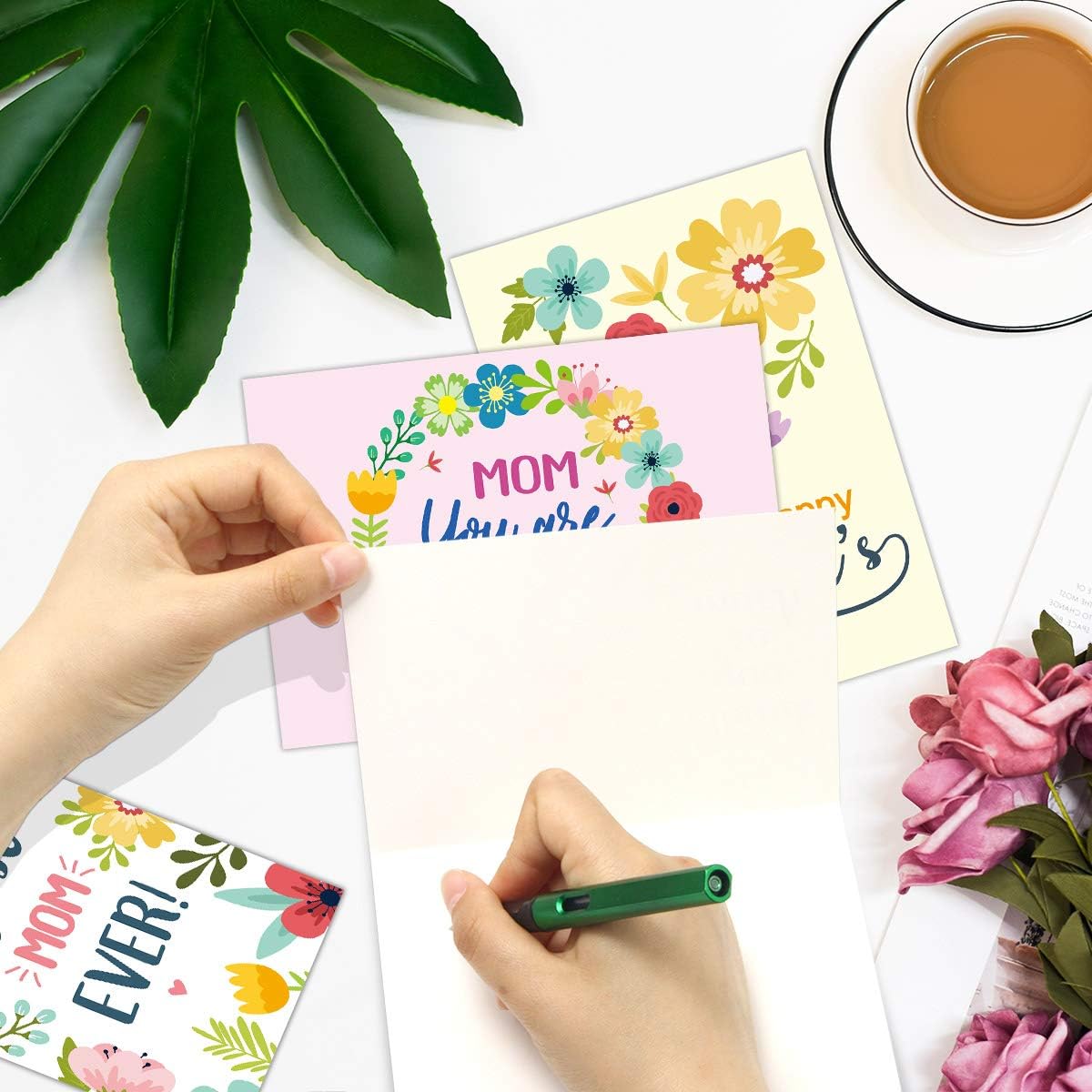 12 Pack Mother's Day Cards – Floral Happy Mother’s Day Blank Note Cards with Envelopes and Stickers