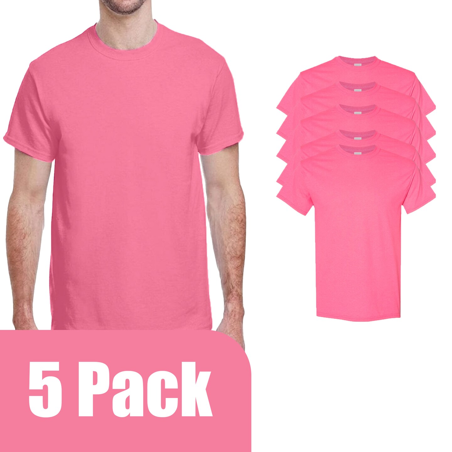 Gildan Adult's Heavy Cotton Crewneck T-Shirt, Casual Classic Fit Hi Vis Safety Pink shirt