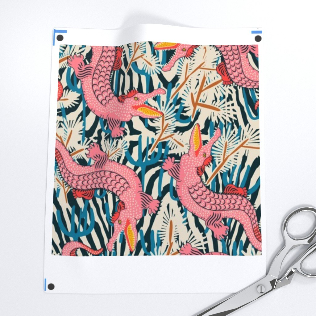 Pink Gator Bright Animal Alligator Maximalism Reptile Large Scale Tropical Floral Crocodile Custom Removable Wallpaper by Spoonflower Peel & Stick Wallpaper 2FT Wide 10520330