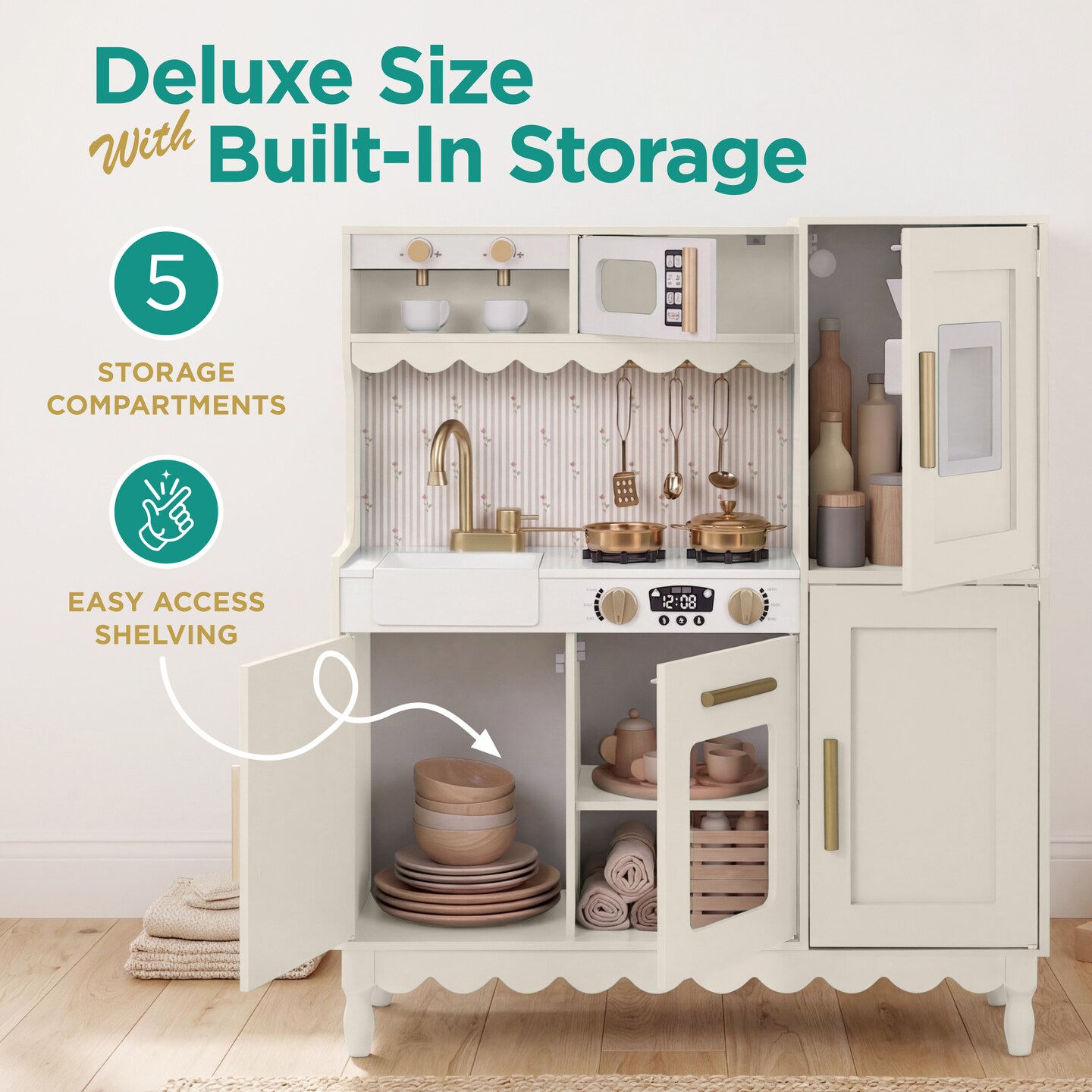 Best Choice Products Wooden Cottage Kids Pretend Play Kitchen with 11 Accessories, Espresso Machine