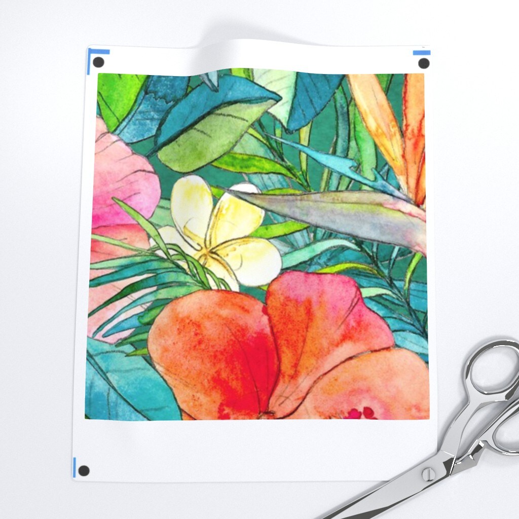 Tropical, Flowers, Garden, Watercolors, Extra Large, Floral, Jungle, Lush, Hibiscus, Green, Hawaiian, Bird Of Paradise, Orange Custom Printed Fabric by Spoonflower Various Fabrics by the Yard or Fat Quarter