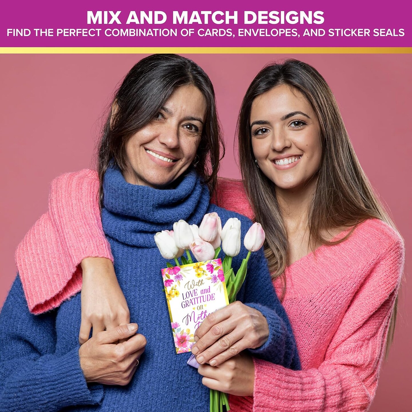 6-Pack Foiled 5x7 in Mother’s Day Cards with Envelopes & Stickers – 3 Elegant Floral Designs, Printed Messages Inside