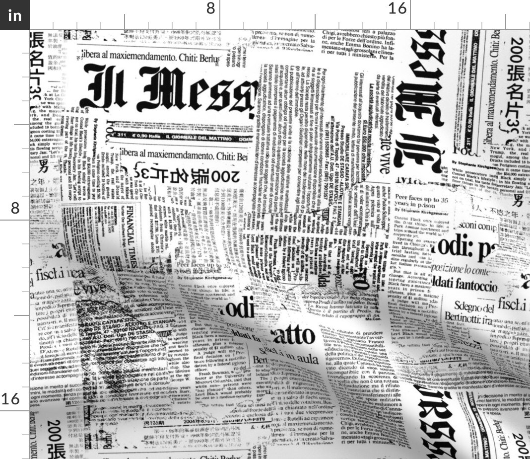 Black White Newspaper Typography Text Italian Language Article Custom Printed Fabric by Spoonflower Various Fabrics by the Yard or Fat Quarter