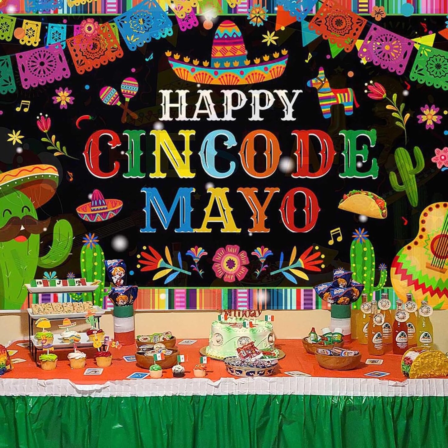 Cinco de Mayo Banner Backdrop – 6x3.6 Ft Mexican Fiesta Party Background – Taco, Cactus & “Happy Cinco de Mayo” Photo Booth Decoration for Carnival, Birthday & Fiesta Events – Perfect for Mother's Day Card Making Displays