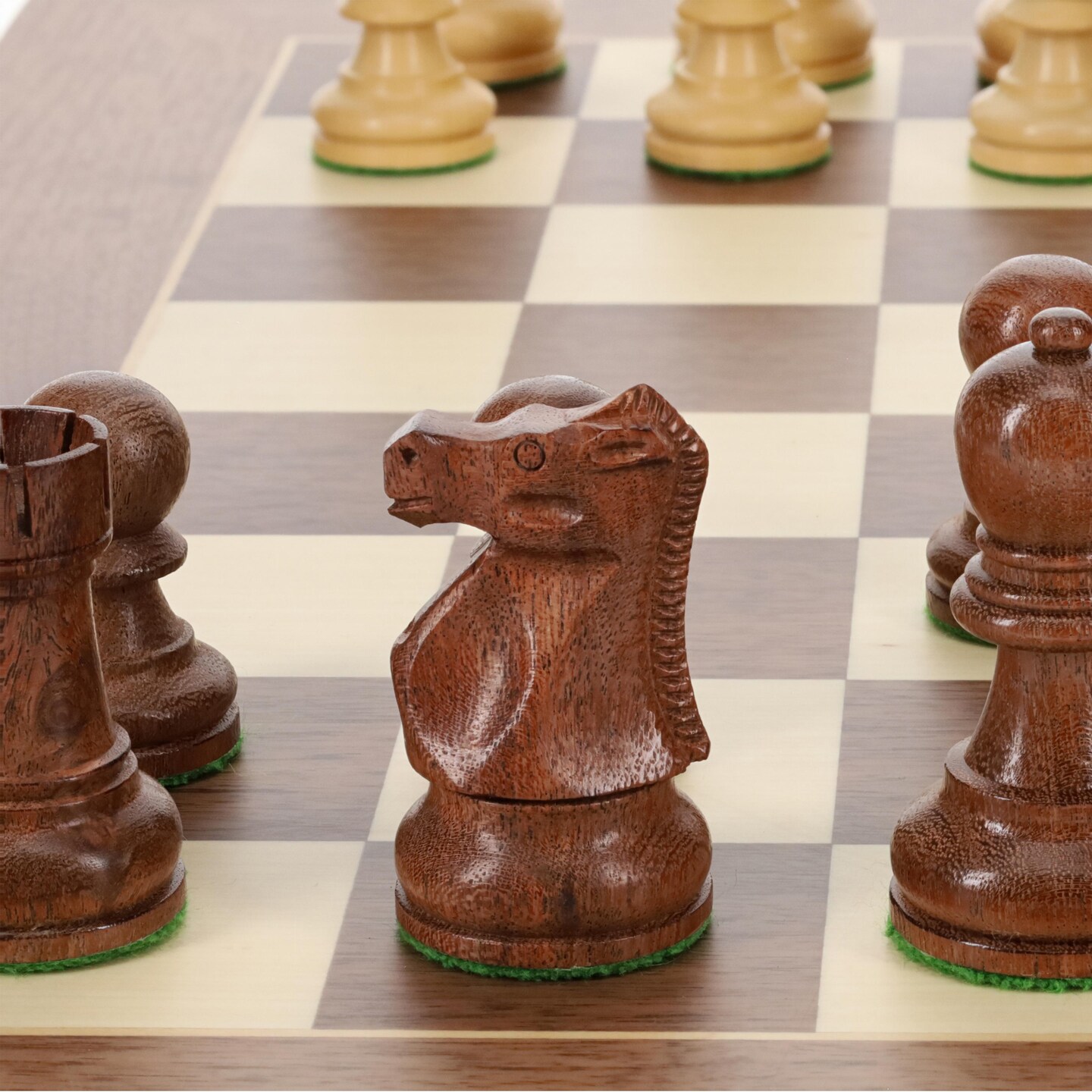 Bobby Fischer Ultimate Chess Set - Luxury Acacia Pieces with Walnut Wood Board w/ Beveled Edge, 21 inch