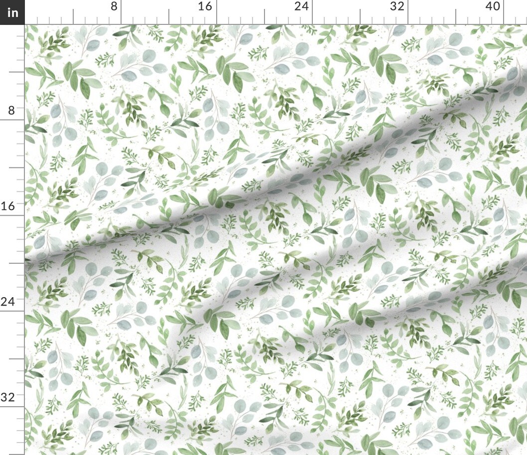 Various Fabrics by the Yard or Fat Quarter Soft Greenery Leaves Watercolor Botanical Hand Painted Eucalyptus Small Repeat Pattern Custom Printed Fabric by Spoonflower