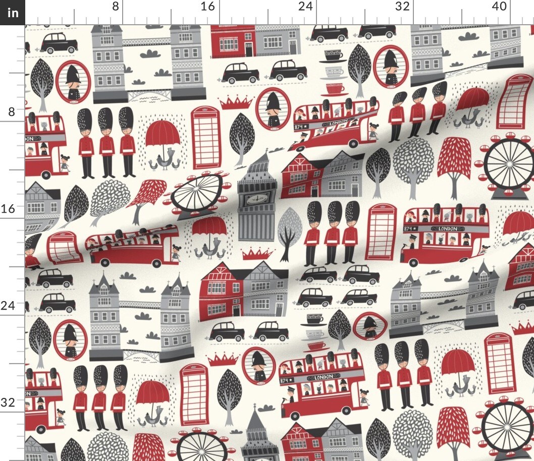 London British Bus Great England Custom Printed Fabric by Spoonflower Various Fabrics by the Yard or Fat Quarter