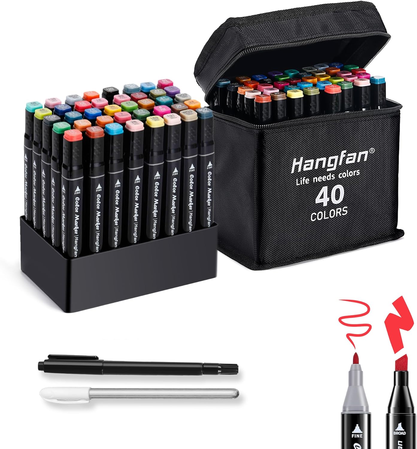 40 Colors Dual Tip Alcohol Markers Brush Tip (Black Pen Container)