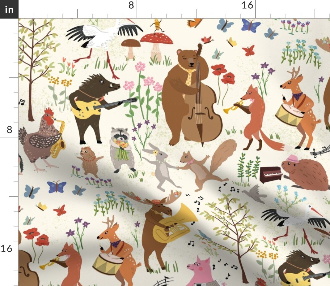 Woodland Animals Whimsical Party Colorful Kids Garden Celebration Birthday Dance Forest Custom Printed Fabric by Spoonflower Various Fabrics by the Yard or Fat Quarter