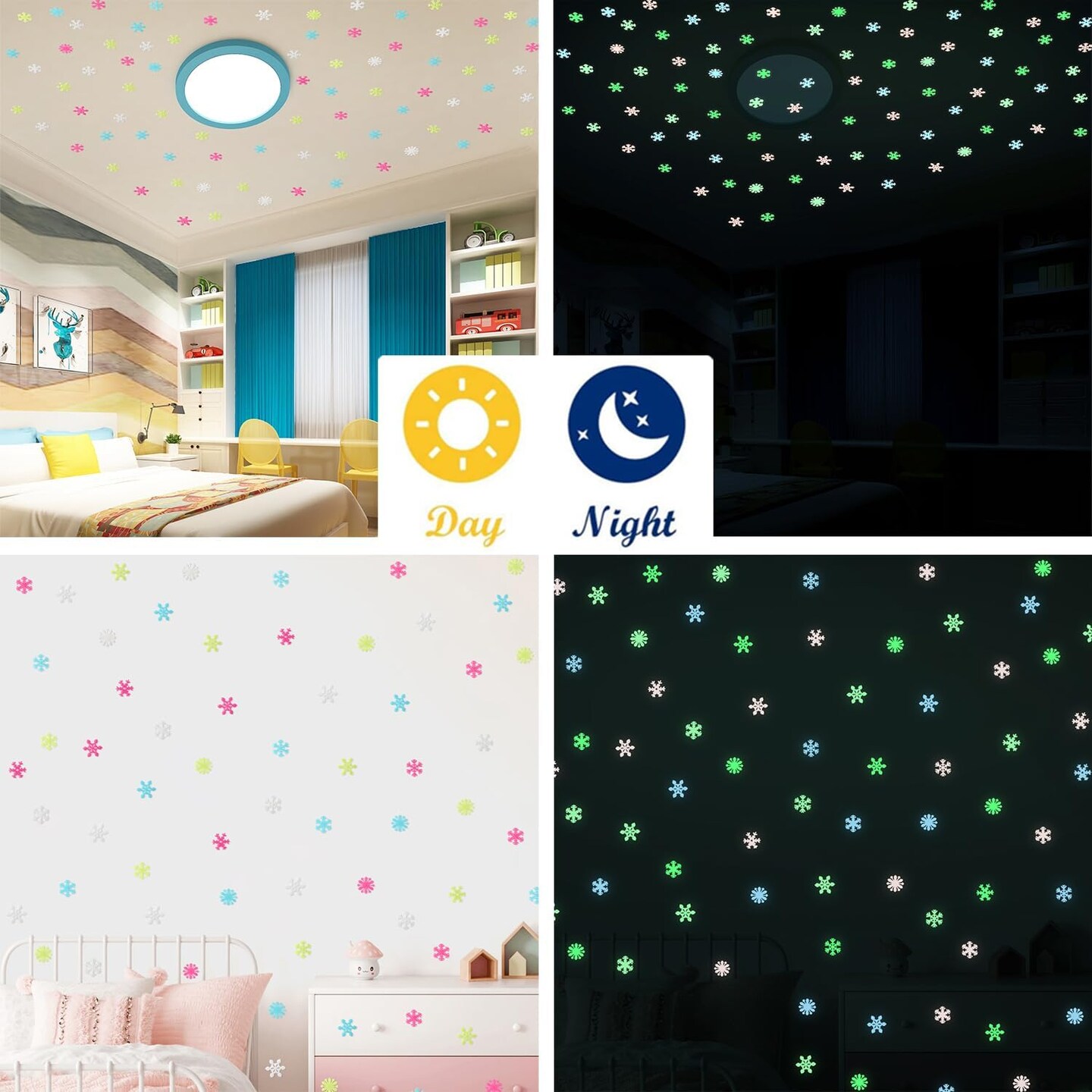 100PCS Removable Colorful Glow In the Dark Snowflake