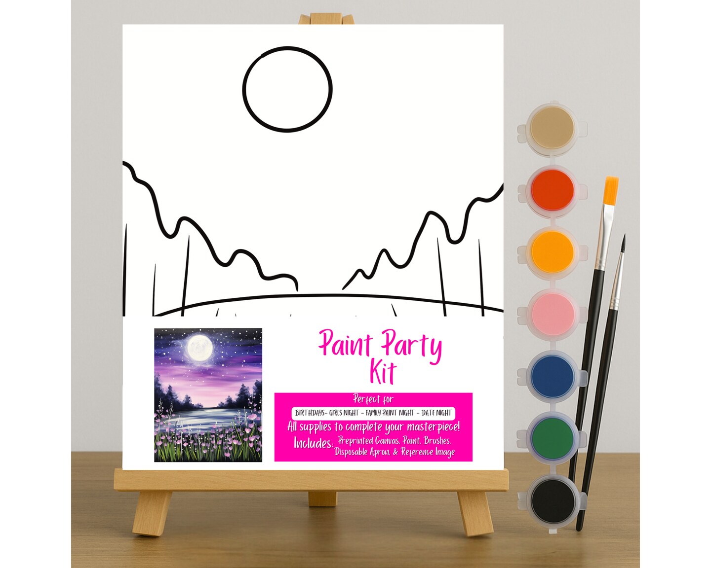 Starry Night Paint Party Canvas Kit- Moonlight Meadow | MakerPlace by  Michaels, image size:1080x864