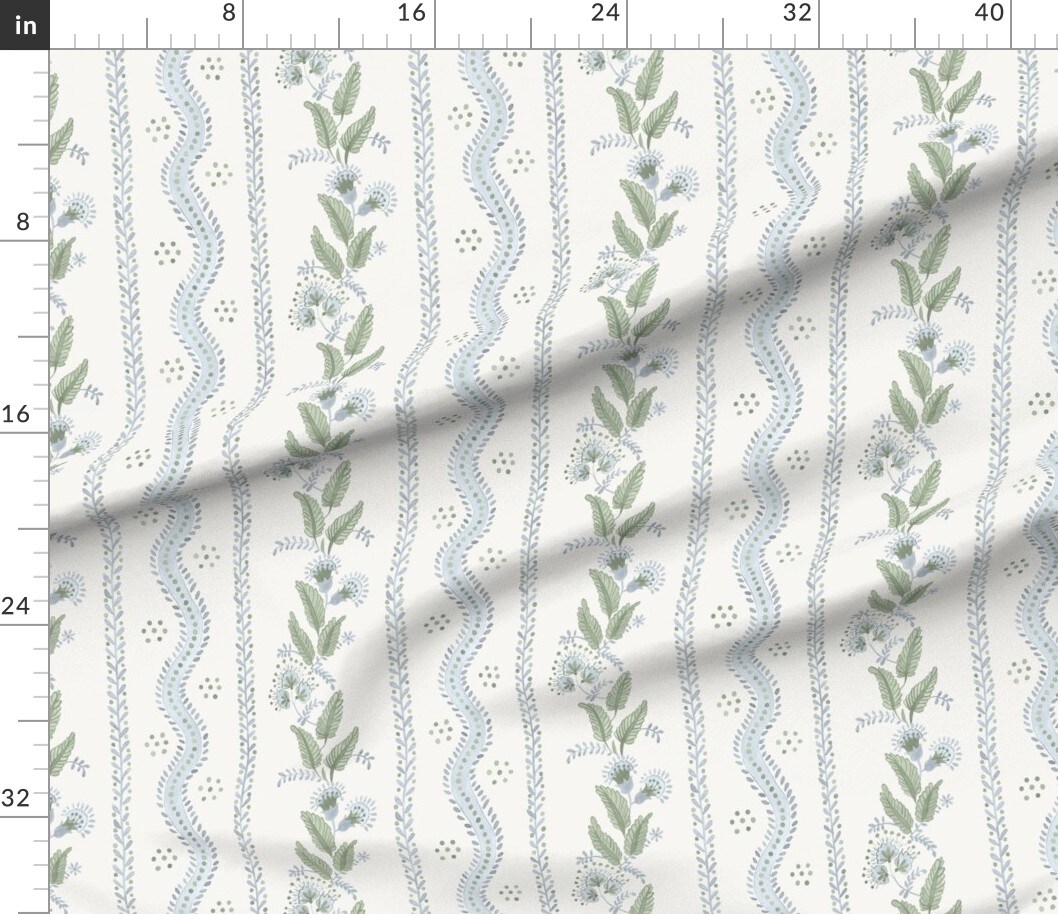 Various Fabrics by the Yard or Fat Quarter Pastel Preppy Light Blue Green Grandmillennial Botanical Floral Spring Summer Custom Printed Fabric by Spoonflower