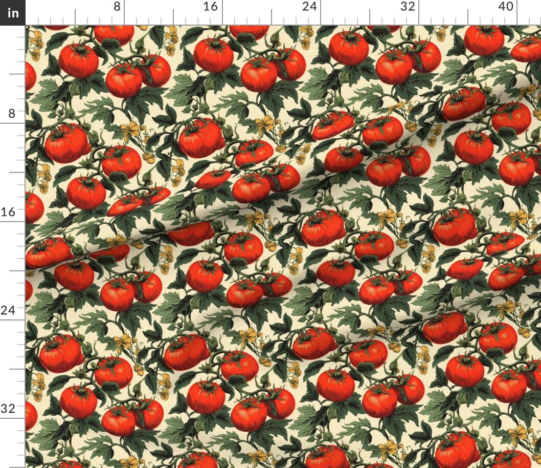 Various Fabrics by the Yard or Fat Quarter Rustic Tomatoes Red Green Beige Italian Kitchen Cooking Chef Vegetable Vegetarian Large Scale Custom Printed Fabric by Spoonflower