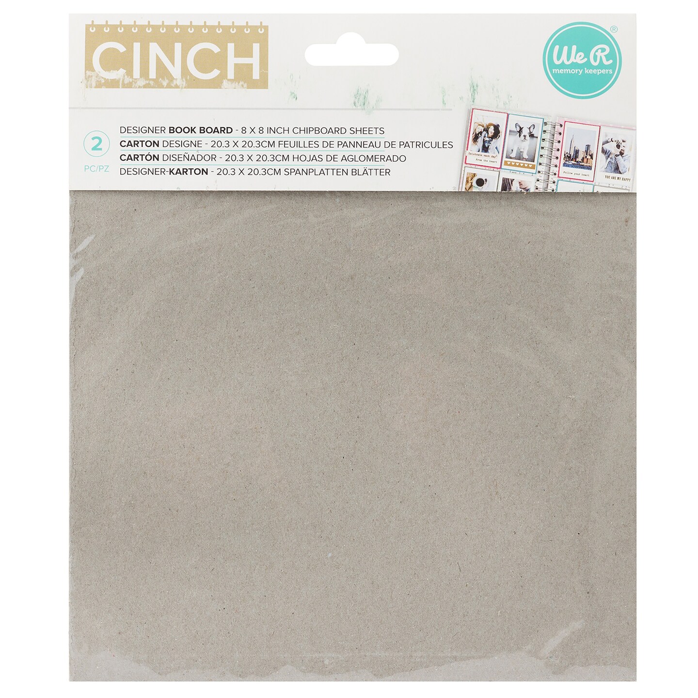 We R Cinch Book Board 8&#x22;X8&#x22; 2/Pkg-Gray Chipboard