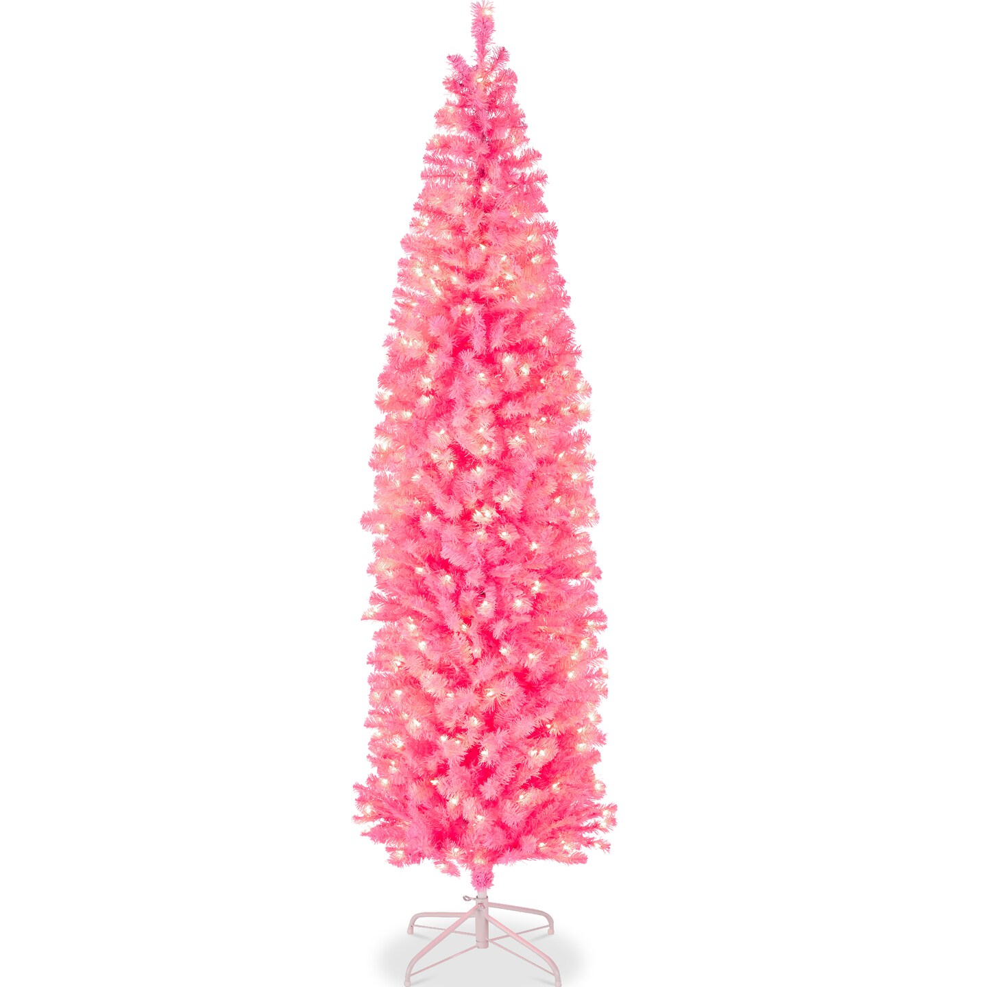 Best Choice Products Pre-Lit Pink Artificial Christmas Tree, Holiday Pencil Tree w/ Metal Stand