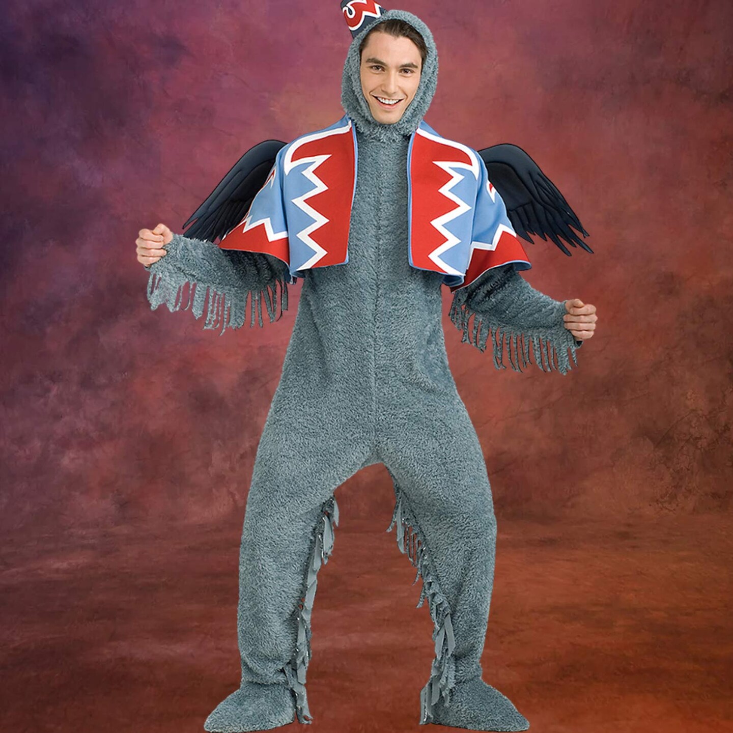 Adult Wizard of Oz Monkey Costume Grey Jumpsuit Headpiece Jacket Wings