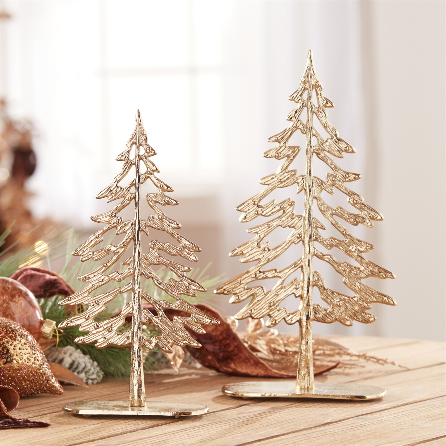 Melrose Pine Tree Christmas Decorations - 12.5&#x22; - Gold - Set of 2