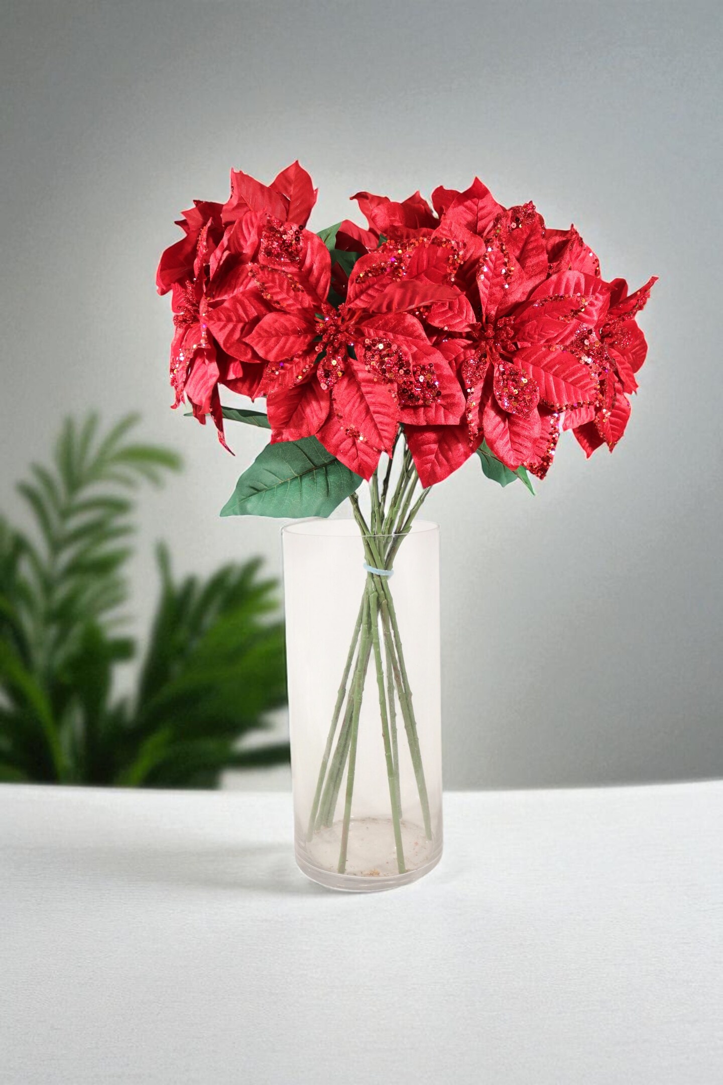 33" Red Poinsettia – Artificial Holiday Glitter Décor Flower, Christmas Faux Plant for Home, Wreaths & Centerpieces, Set of 2