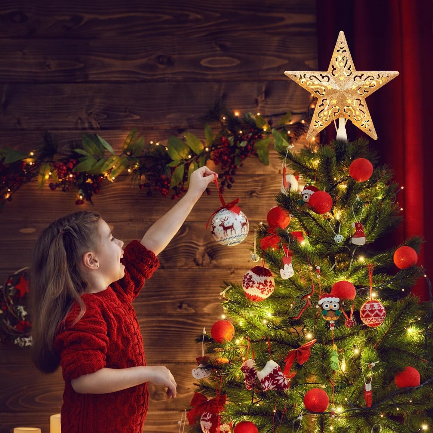 Christmas Star Tree Topper Lighted 8(Hollow Gold Star)