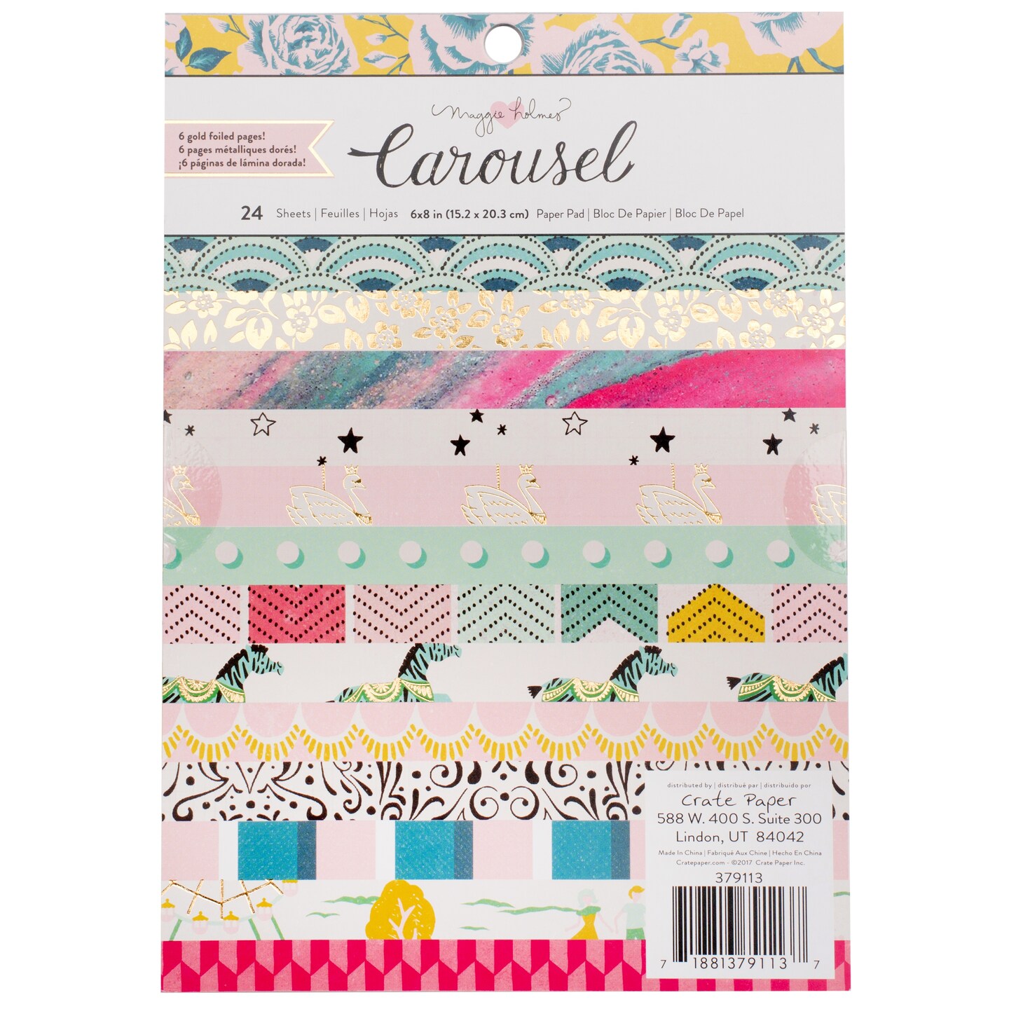 Crate Paper Single-Sided Card Making Pad 6"X8" 24/Pkg-Carousel W/Gold Foil