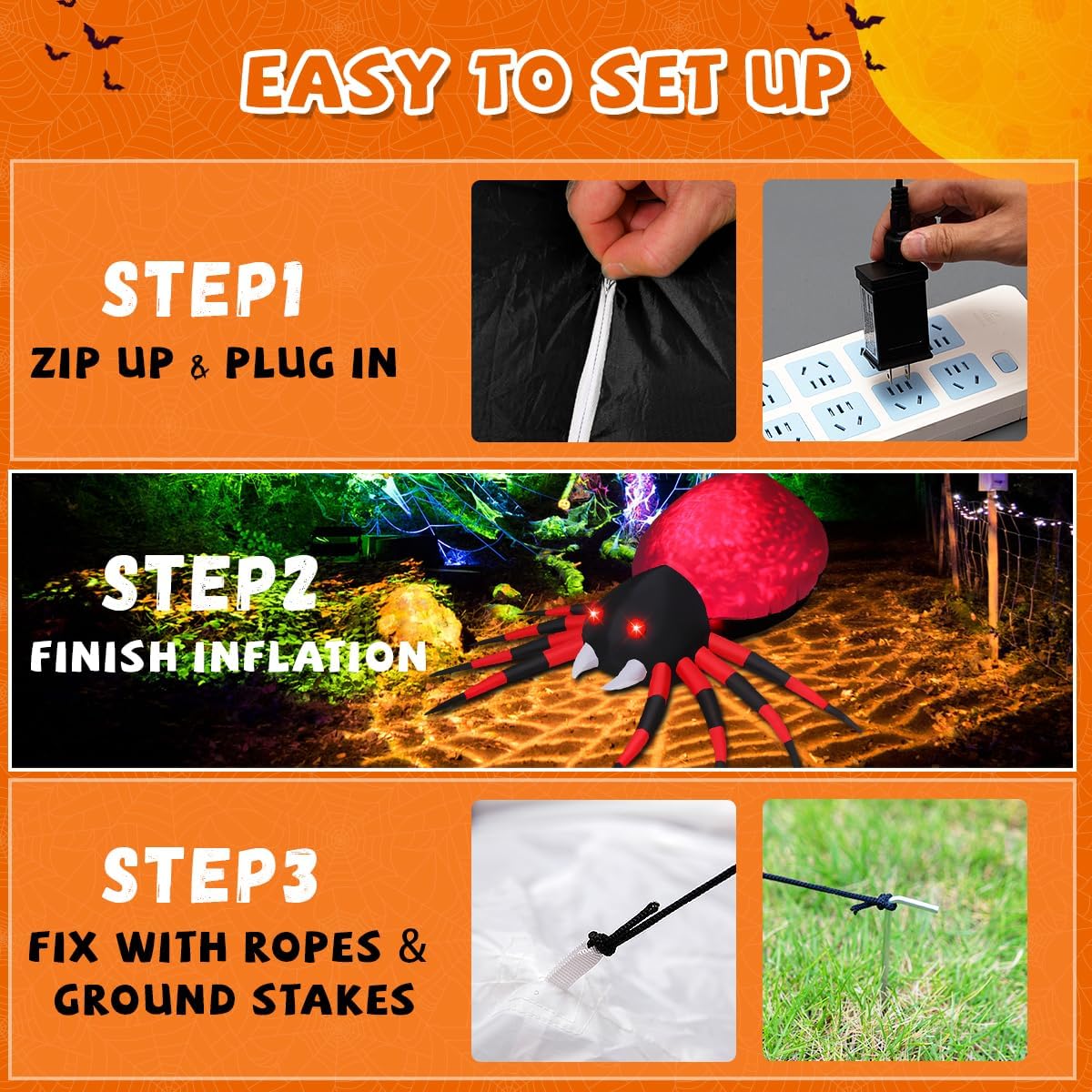GOOSH 8 FT Halloween Inflatable Spider Decoration with Magic Light Blow Up Yard Inflatables