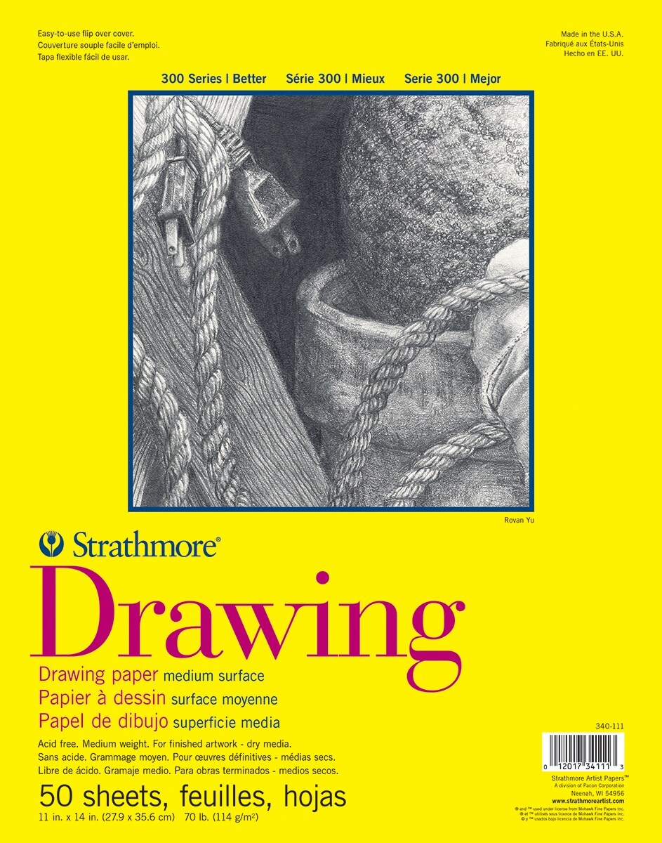 Strathmore 300 Series Drawing Pad 11&#x22;x14&#x22;-50 Sheets, Glue Bound