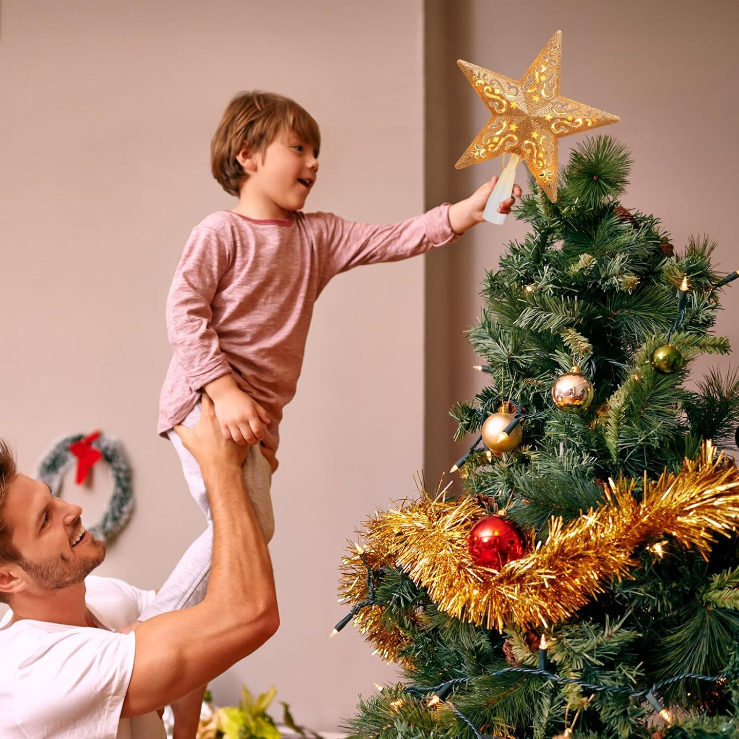 Christmas Star Tree Topper Lighted 8(Hollow Gold Star)