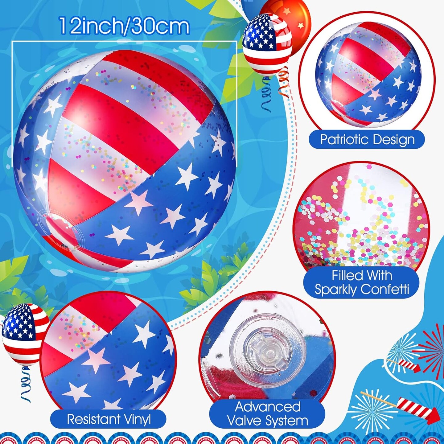 4 Pcs Inflatable Pool Float and Patriotic Beach Ball