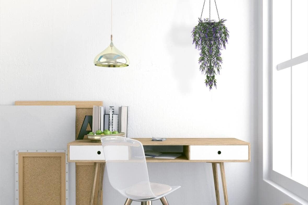 Hanging Plants Artificial Lavender UV Resistant Fake Vines Flowers for Spring Decor (Purple)