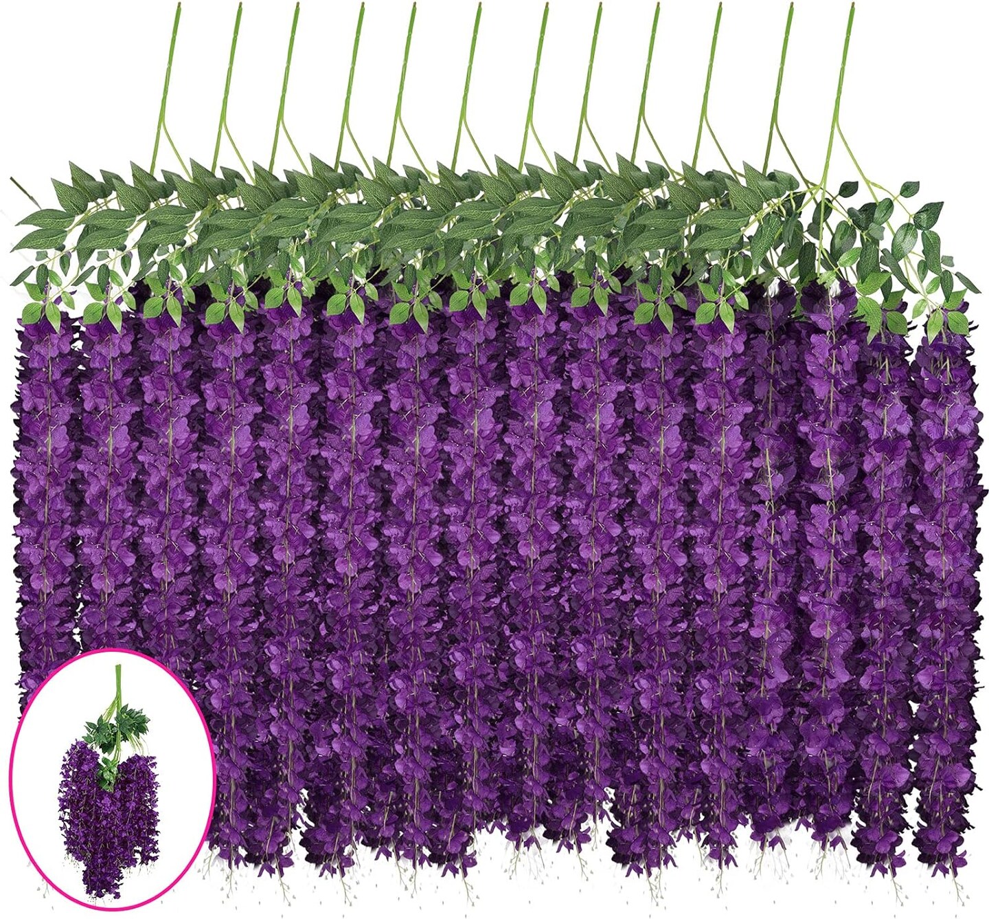 12 Pieces Artificial Wisteria Flowers 3.6 Feet Wisteria Vine Hanging Flower