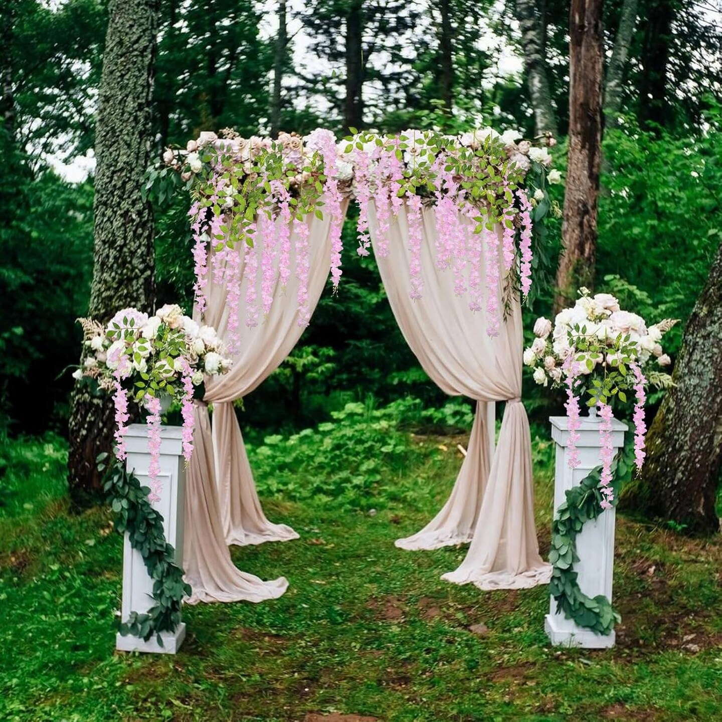 12-Pack Pink Wisteria Hanging Flowers – 3.44 Ft Artificial Silk Wisteria Garland Vines for Wedding, Room Backdrop, Outdoor Patio & Garden Decoration