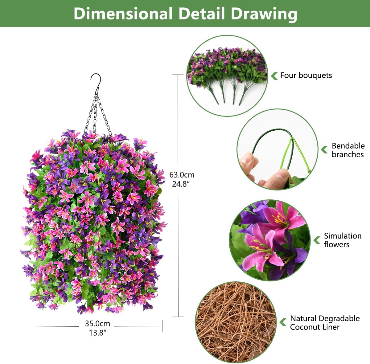 Artificial Hanging Flowers Decoration 4pcs Fake Floral Basket Plants