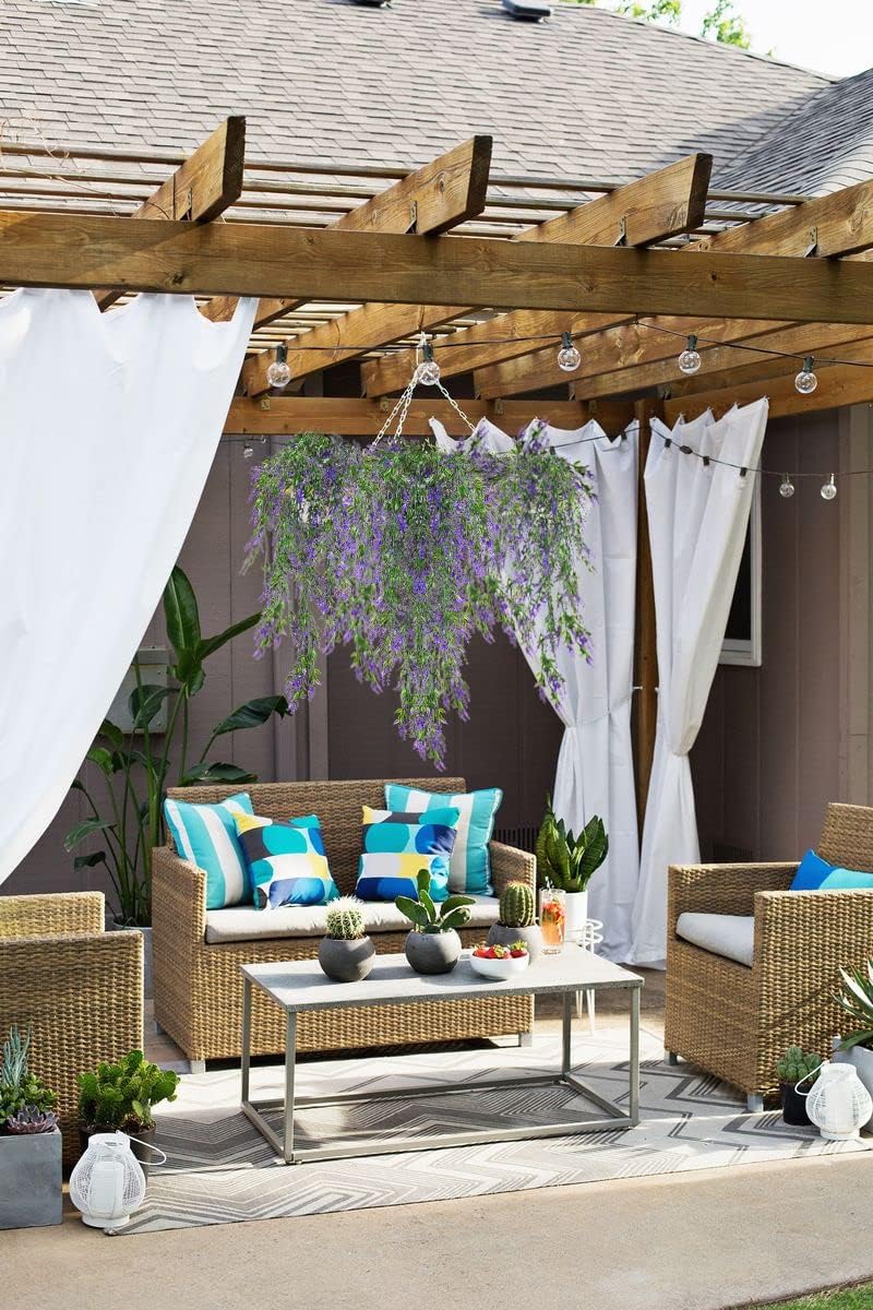 Hanging Plants Artificial Lavender UV Resistant Fake Vines Flowers for Spring Decor (Purple)