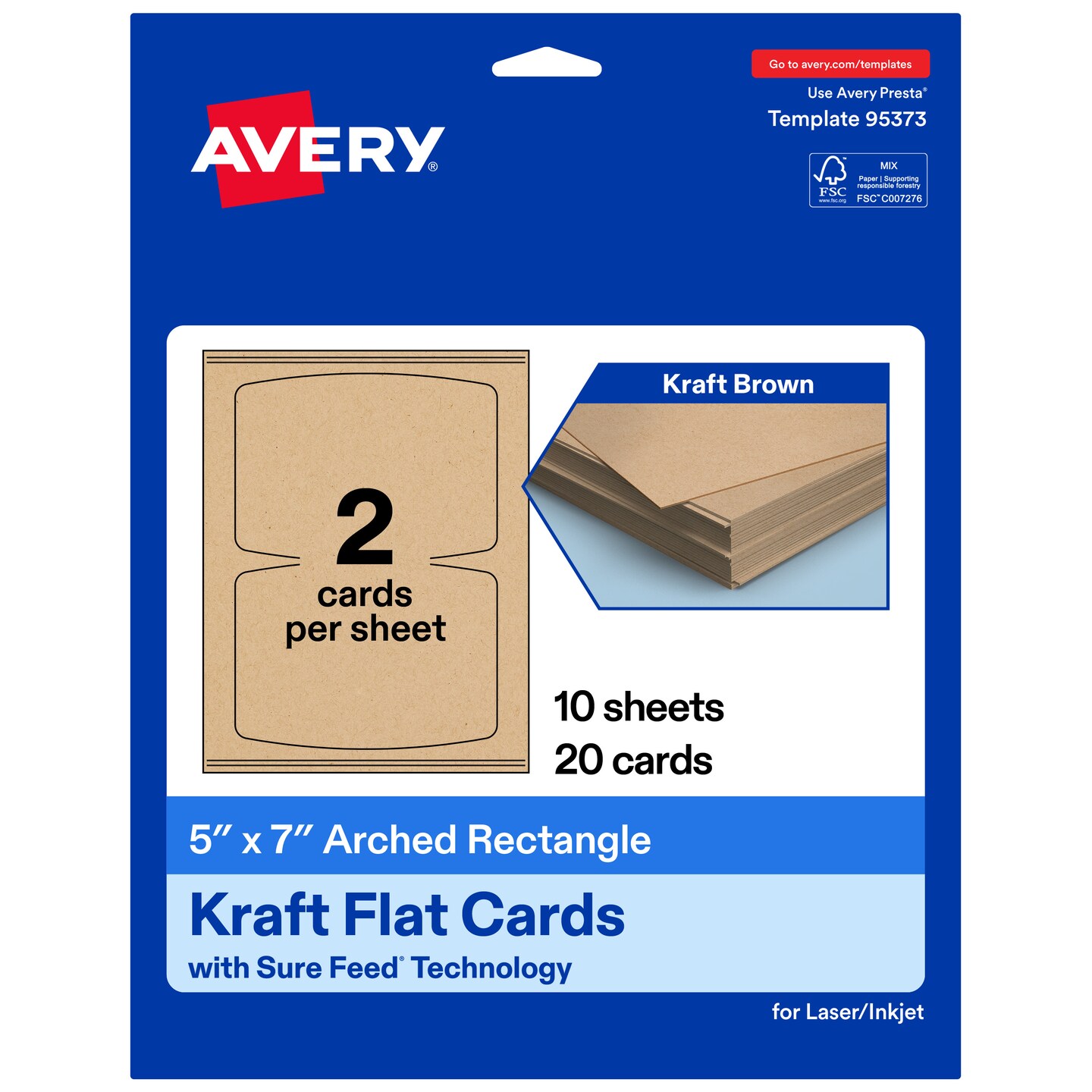 Avery Printable Arched Rectangle Flat Cards, Sure Feed Technology, 5" x 7", Matte Kraft Brown Cardstock, Laser/Inkjet Printable, 20 Total, Great for Product Branding, Marketing, and More