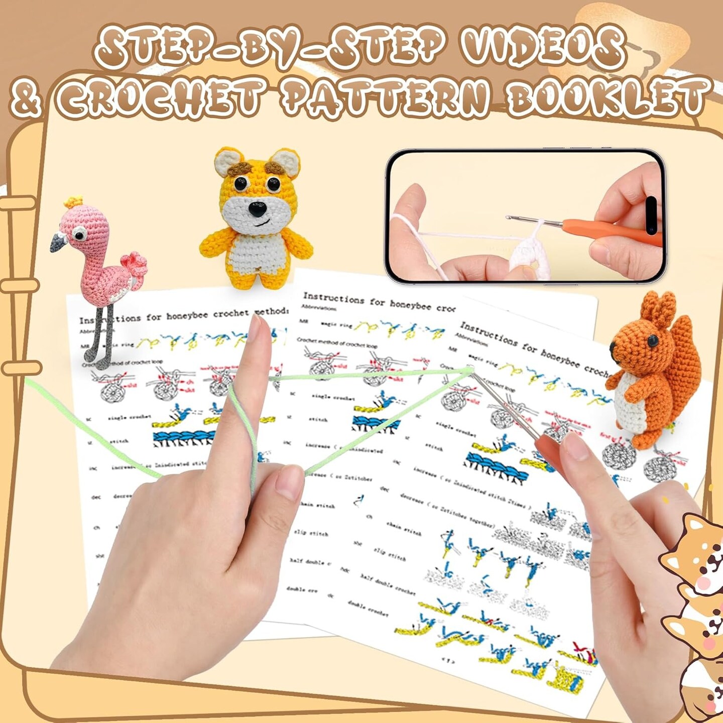 6 Pcs Crochet Kit for Beginners Animal DIY Craft Set with Yarn Hook