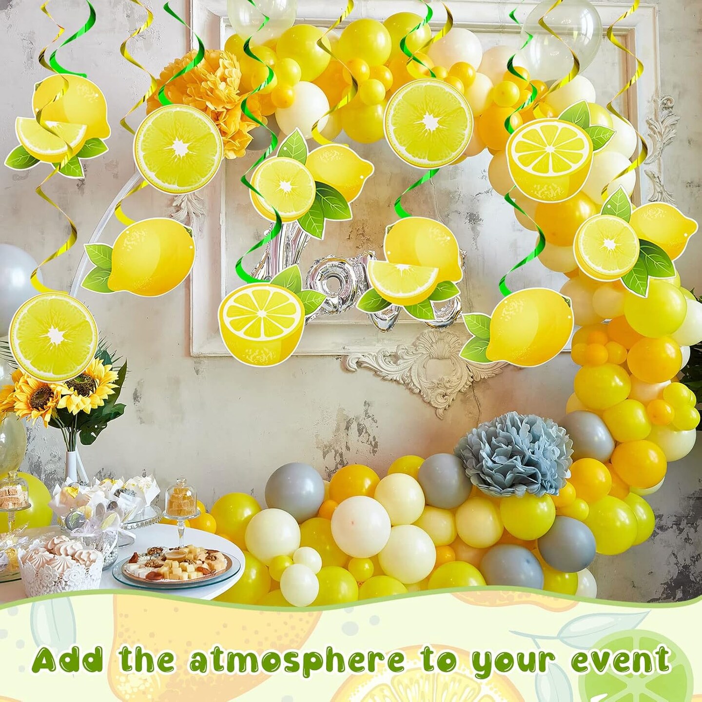 40-Piece Lemon Hanging Swirl Decorations | Citrus Lemonade Foil Ceiling Danglers for Summer Fruit Theme Birthday, Baby Shower & Kids Party Supplies
