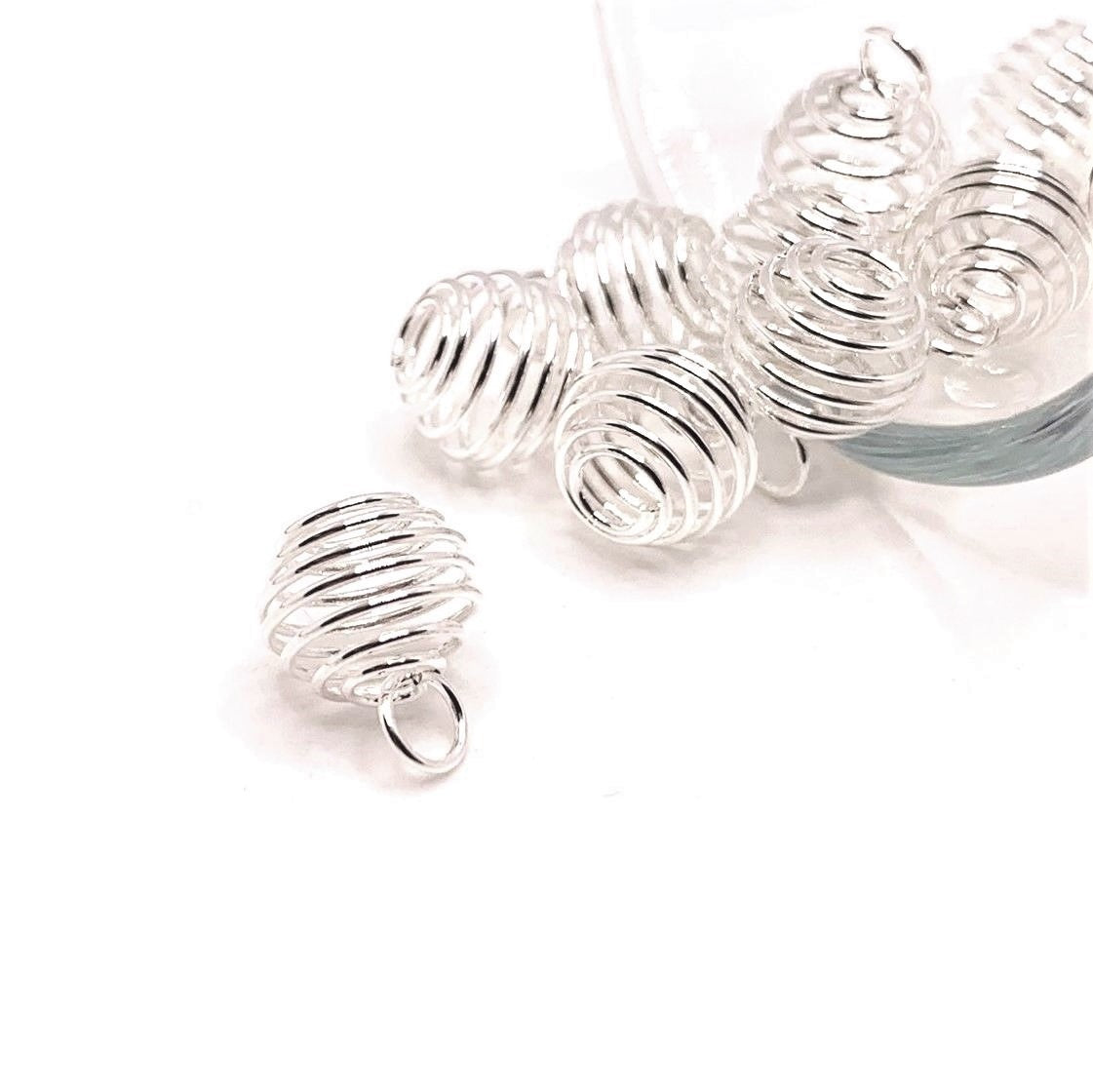 Silver Spiral Lantern Bead Cages, 8x9mm