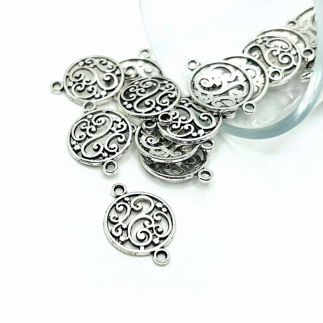 Silver Filigree Scroll Connector Charms, 20x14mm