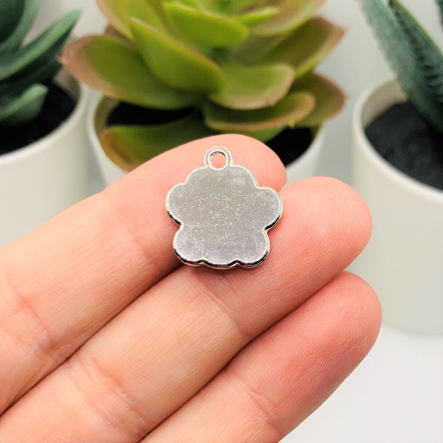 Black Enamel and Silver Dog / Cat Paw Print Charms, 17x16mm