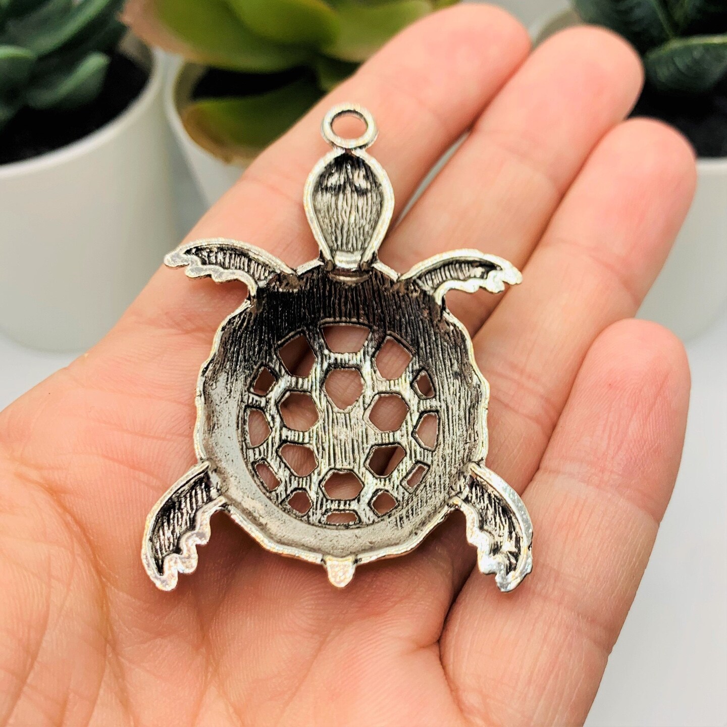 Large Silver Turtle Pendants, 57x39mm