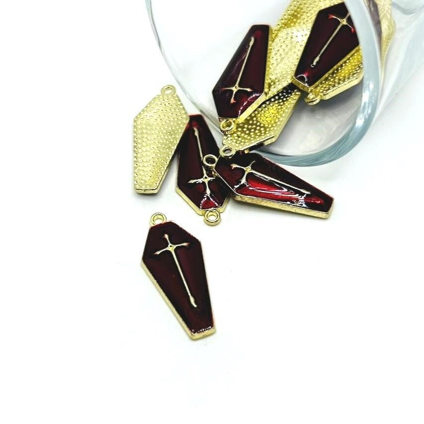 Red and Gold Vampire Coffin Charms, 26x11mm
