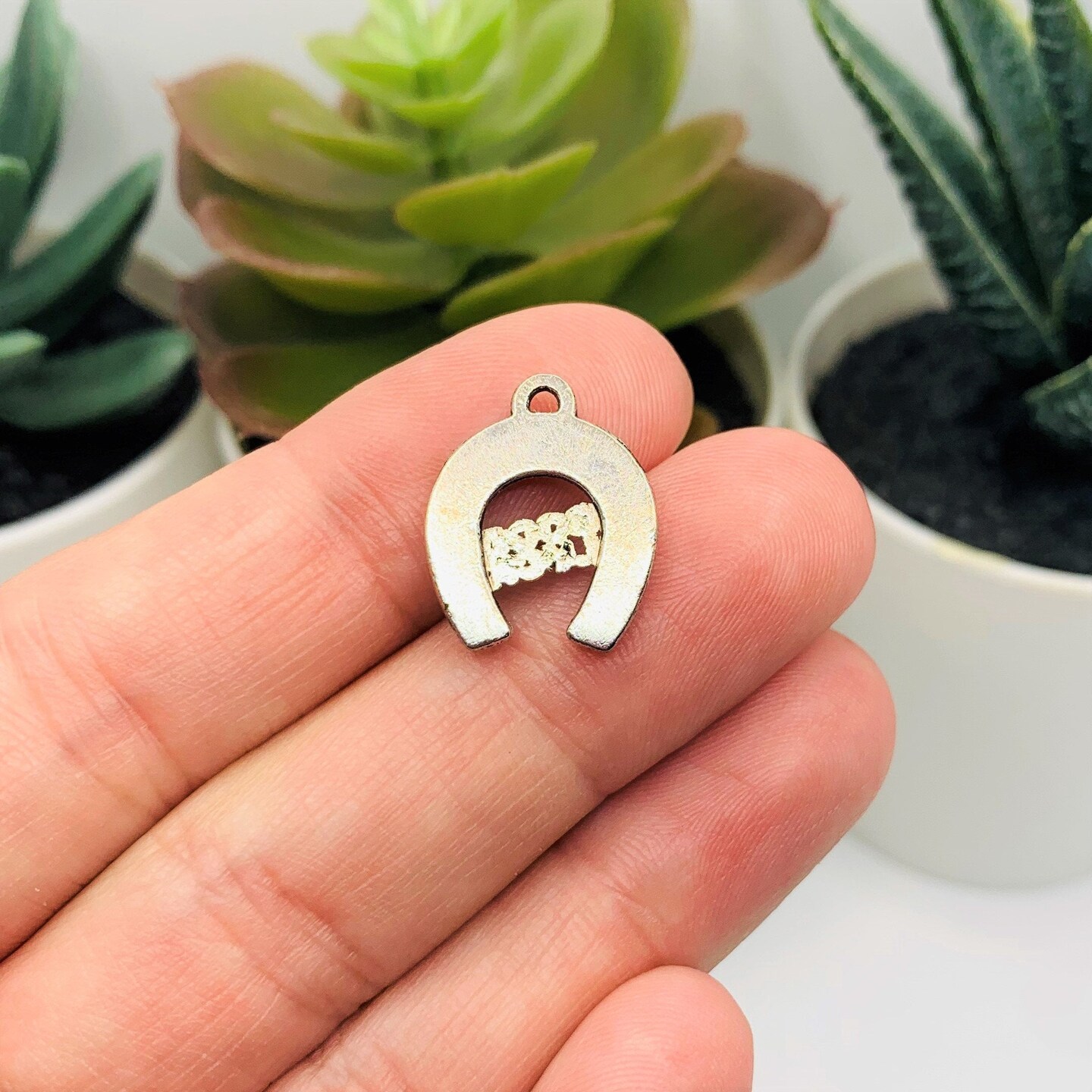 Silver Good Luck Horseshoe Charms, 17x15mm